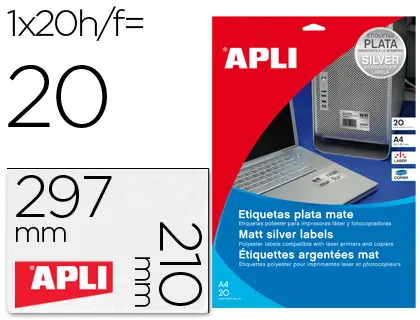 Imagen Etiqueta adhesiva apli 10071 metalizada tamao 210x297 mm para fotocopiadora laser caja 20 hojas con 20