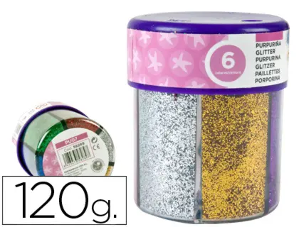 Imagen Purpurina liderpapel fantasia colores metalicos 6 colores surtidos bote de 120 gr