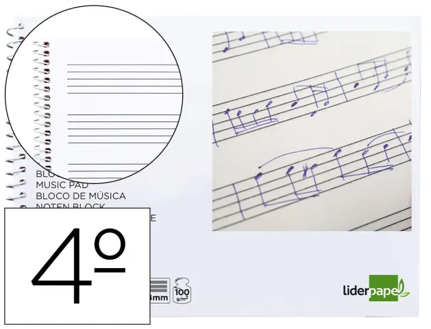 Imagen Bloc musica liderpapel pentagrama 4mm cuarto 20 hojas 100g/m2