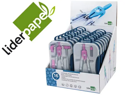 Imagen Compas liderpapel con adapatador alargadera y mango extra soft expositor de 16 estuches 2 modelos