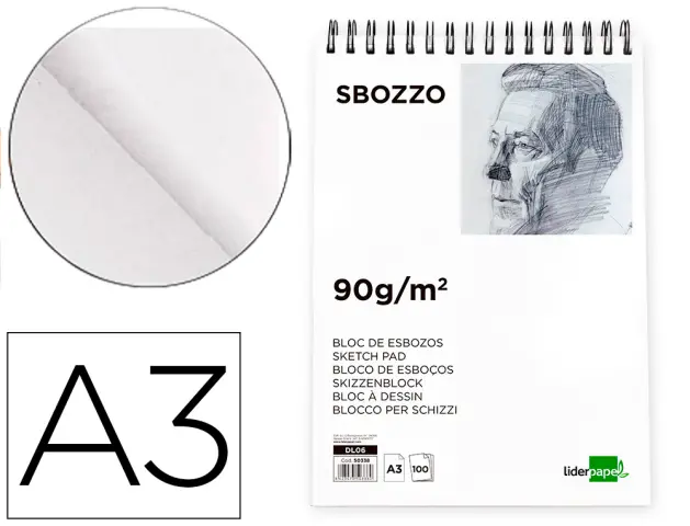 Imagen Bloc dibujo liderpapel esbozos espiral a3 297x420mm 100 hojas 90g/m2 sin recuadro