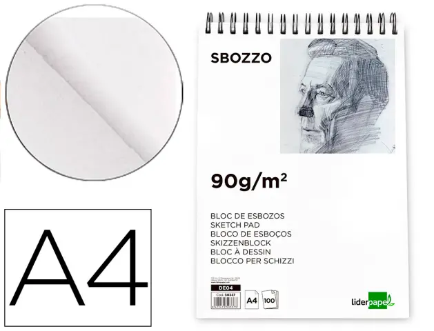 Imagen Bloc dibujo liderpapel esbozos espiral din a4 210x297mm 100 hojas 90g/m2 sin recuadro