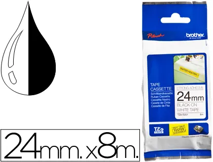 Imagen Cinta brother tze-s251 blanco-negro 24mm longitud 8 mt superadhesiva