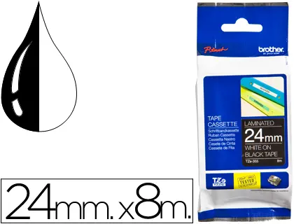 Imagen Cinta brother tze-355 negro-blanco 24mm longitud 8mt