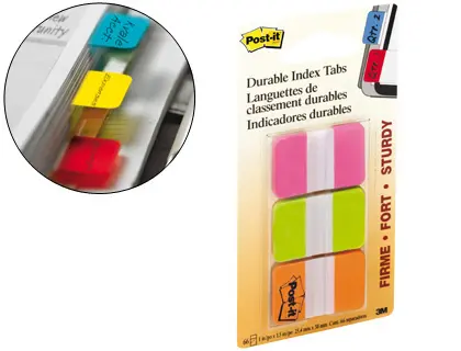 Imagen Banderitas separadoras rigidas dispensador 3 colores post-it index 686-pgo medianos22 banderitas por color