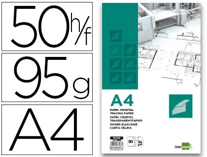 Imagen Bloc papel vegetal liderpapel encolado 210x297mm 50 hojas 95g/m2