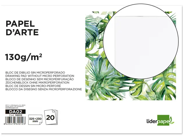 Imagen Bloc dibujo liderpapel artistico encolado 230x325mm 20 hojas 130g/m2 sin recuadro