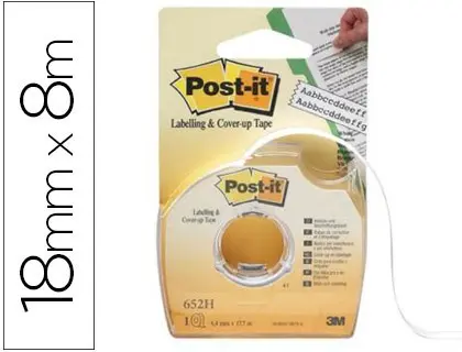 Imagen Cinta adhesiva post-it 8x18 mm 2 lineas en portarrollo especial para ocultar y etiquetar