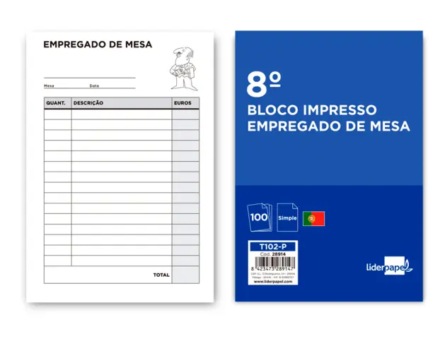 Imagen Talonario liderpapel camarero octavo -sin iva- 102 -texto en portugues