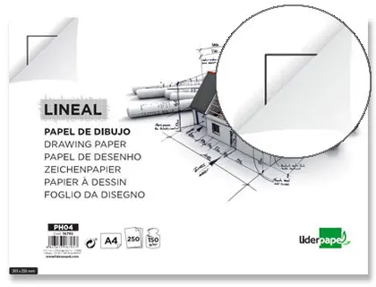 Imagen Papel dibujo liderpapel 210x297mm 150g/m2 con cajetin