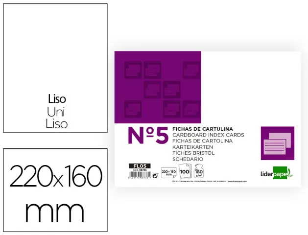 Imagen Ficha liderpapel lisa n5 160x220mm paquete de 100 180g