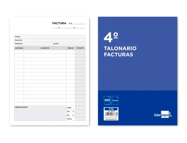 Imagen Talonario liderpapel facturas cuarto -con iva- 116