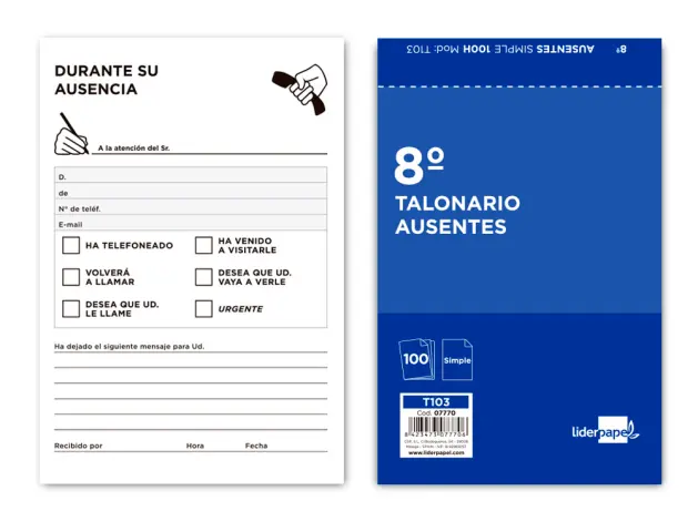 Imagen Talonario liderpapel ausentes octavo 103