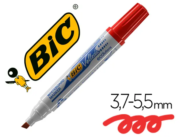 Imagen Rotulador bic velleda para pizarra rojo -punta biselada 5.9 mm