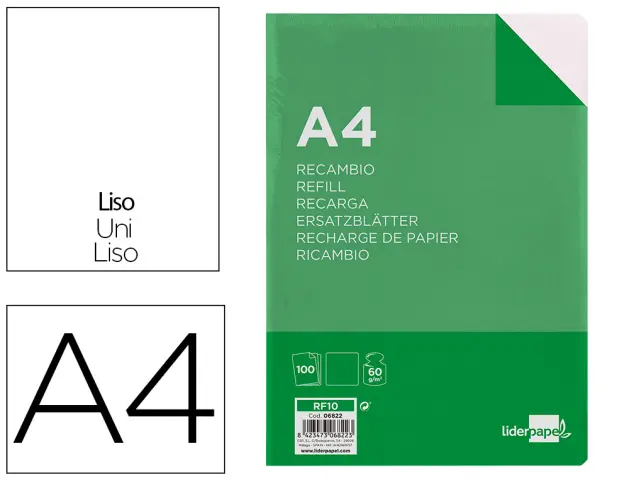 Imagen Recambio liderpapel folio 100 h 4tf-10 liso 4 taladros