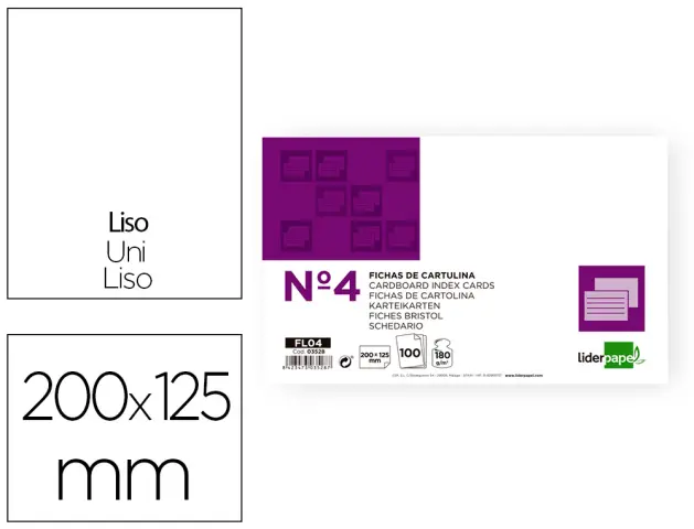 Imagen Ficha liderpapel lisa n4 125x200mm paquete de 100 180g