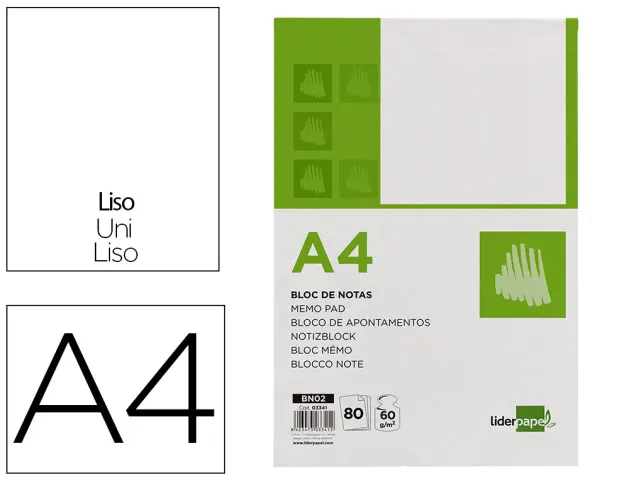 Imagen Bloc notas liderpapel liso a4 80 hojas 60g/m2