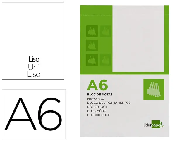 Imagen Bloc notas liderpapel liso a6 80 hojas 60g/m2 perforado