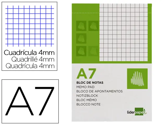 Imagen Bloc notas liderpapel cuadro 4mm a7 80 hojas 60g/m2 perforado