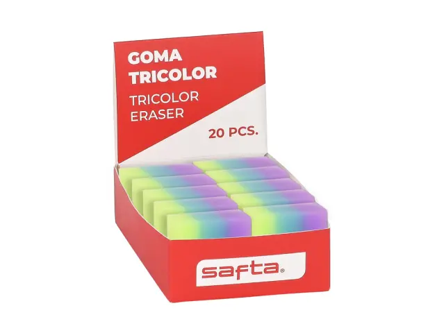 Imagen Goma de borrar safta pvc tricolor expositor de 20 unidades 80x130x30 mm