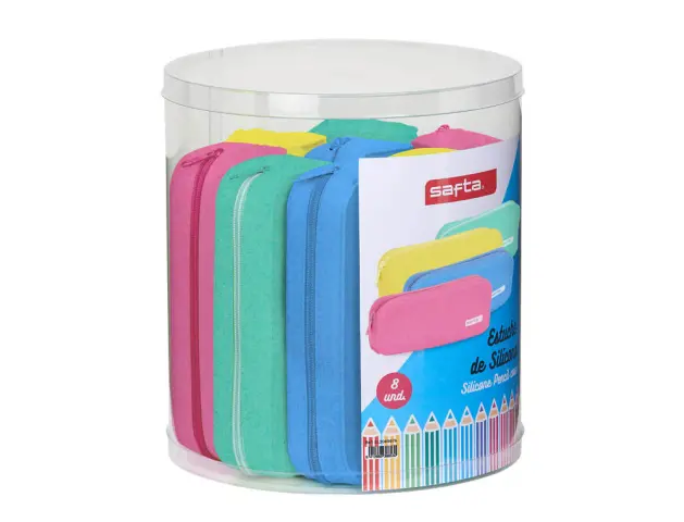 Imagen Bolso escolar safta portatodo cuadrado silicona glitter set de 8 unidades surtidas 270x230 mm