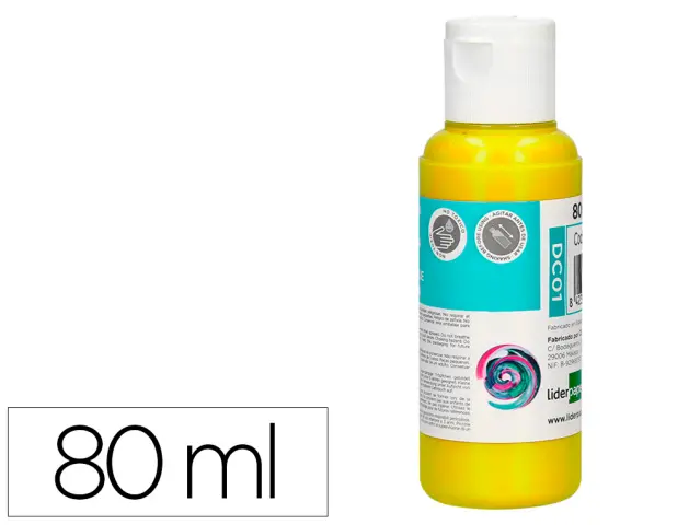 Imagen Pintura acrilica liderpapel bote de 80 ml amarillo