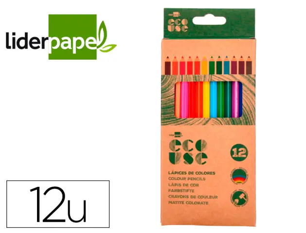 Imagen Lapices de colores liderpapel ecouse caja de 12 colores surtidos con certificado fsc