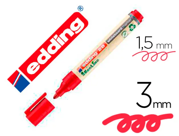 Imagen Rotulador edding 28 para pizarra blanca ecoline 90% reciclado color rojo punta redonda 1,5-3 mm recargable