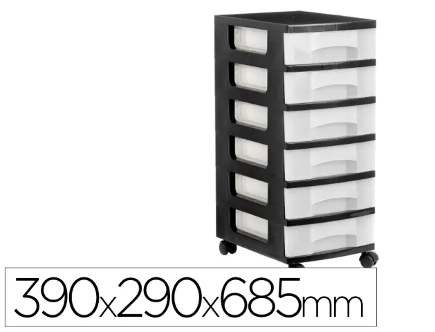 Imagen Cajonera archivo 2000 6 cajones transparente carcasa negra 6 litros con ruedas 390x290x685 mm