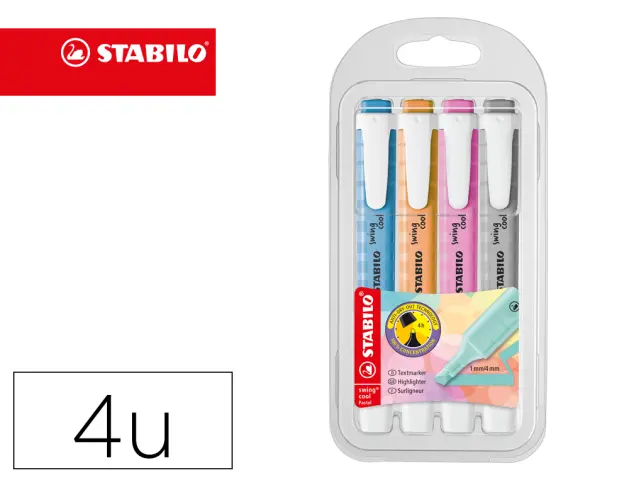 Imagen Rotulador stabilo fluorescente swing cool pastel estuche de 4 unidades colores surtidos