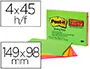 Imagen Bloc de notas adhesivas quita y pon post-it super sticky 149x98 mm con 45 hojas pack de 4 unidades colores neon 2