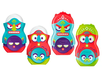 Imagen Sacapuntas plastico maped loopy totem plastico 1 uso con goma colores surtidos decorado