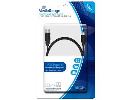 Imagen Cable usb 3.1 tipo c a usb 3.0 tipo a mediarange longitud del cable 1.2 mt negro