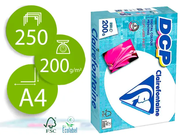 Imagen Papel fotocopiadora clairefontaine din a4 200 gr paquete de 250 hojas