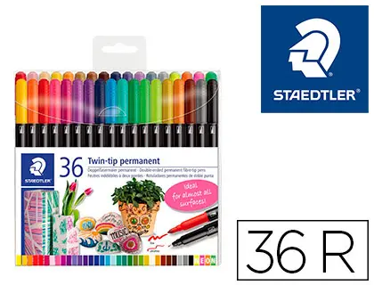 Imagen Rotulador staedtler permanente doble punta 3187 estuche de 36 unidades colores surtidos