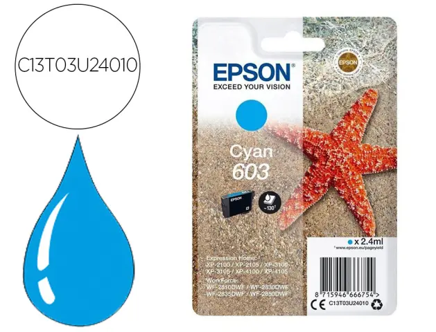 Imagen Ink-jet epson 603 xp-2100 / 2105 / 3100 / 4100 / wf-2810 / 2830 / 2835 / 2850 cian 130 paginas