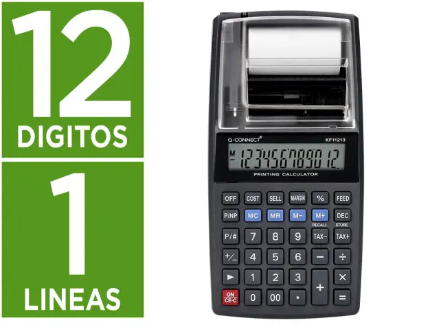 Imagen Calculadora q-connect impresora pantalla papel kf11213 12 digitos negra