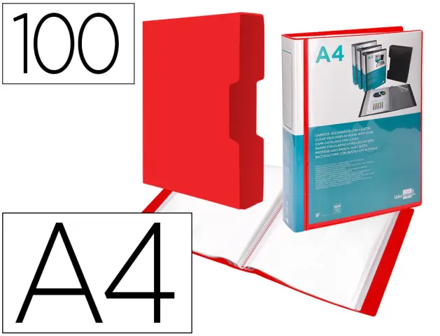 Imagen Carpeta liderpapel personaliza 100 fundas polipropilenodin a4 rojo translucido con cajetin