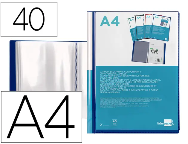 Imagen Carpeta liderpapel personaliza 40 fundas canguro polipropileno din a4 azul translucido portada y lomo