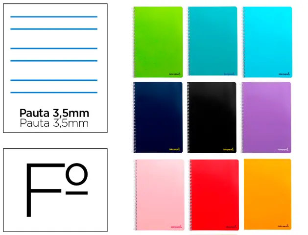 Imagen Cuaderno espiral liderpapel folio smart tapa blanda 80h 60gr pauta 3,5mm con margen colores surtidos