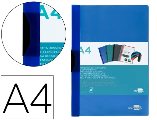 Imagen Carpeta liderpapel dossier pinza lateral polipropileno din a4 azul translucido 60 hojas pinza deslizante