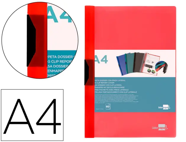 Imagen Carpeta liderpapel dossier pinza lateral polipropileno din a4 rojo translucido 60 hojas pinza deslizante