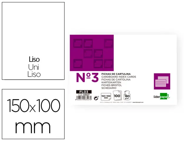 Imagen Ficha liderpapel lisa n3 100x150mm paquete de 100 180g