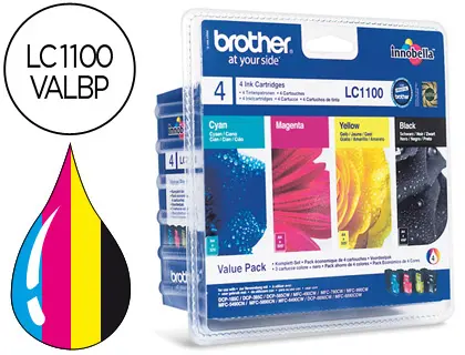 Imagen Ink-jet brother lc-1100valbp /m/y/c pack 4 colores 450 pagbk 325 pag m/y/c.