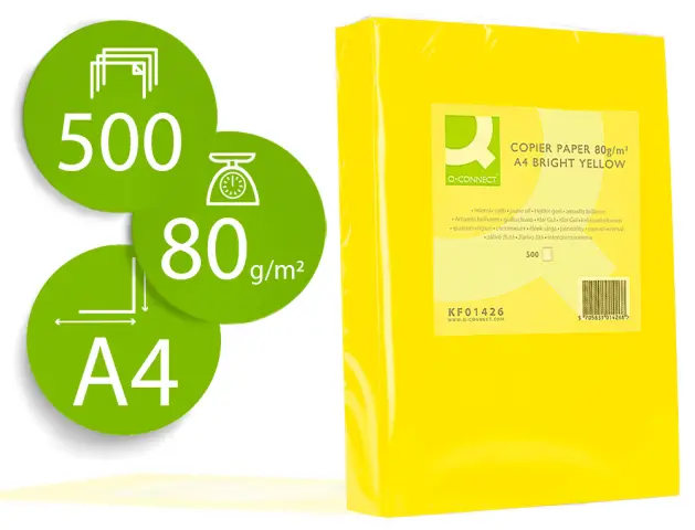 Imagen Papel color q-connect din a4 80gr amarillo intenso paquete de 500 hojas