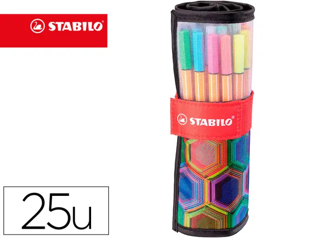 Imagen Rotulador stabilo punta de fibra point 88 art estuche rollerset de 25 unidades colores surtidos