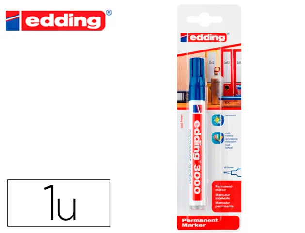 Imagen Rotulador edding marcador permanente 3000 azul n.3 punta redonda 1,5-3 mm blister de 1 unidad