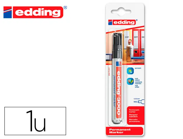 Imagen Rotulador edding marcador permanente 3000 negro n.1 punta redonda 1,5-3 mm blister de 1 unidad