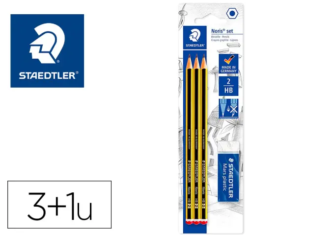 Imagen Lapices de grafito staedtler noris n 2 hb blister de 3 unidades + 1 goma de borrar mars plastic