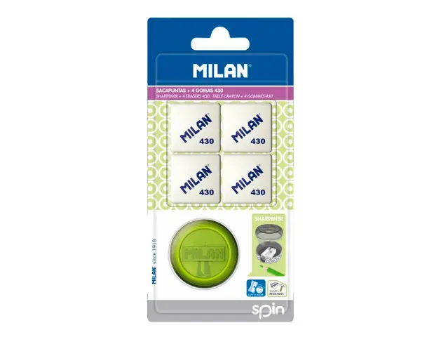 Imagen Sacapuntas milan spin plastico 1 uso + 4 gomas 430